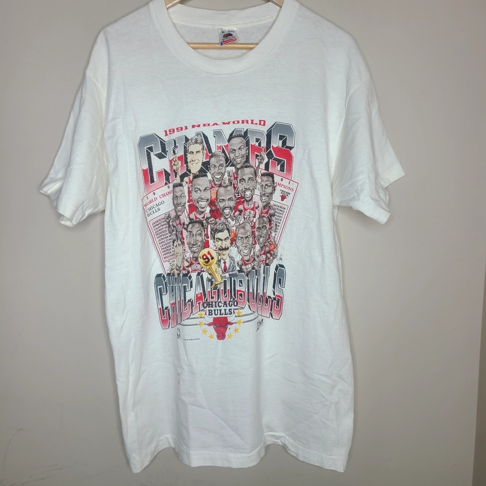 Chicago Bulls NBA 1991 World Champions Caricature T-Shirt Men's XL USA Vintage - Picture 1 of 6